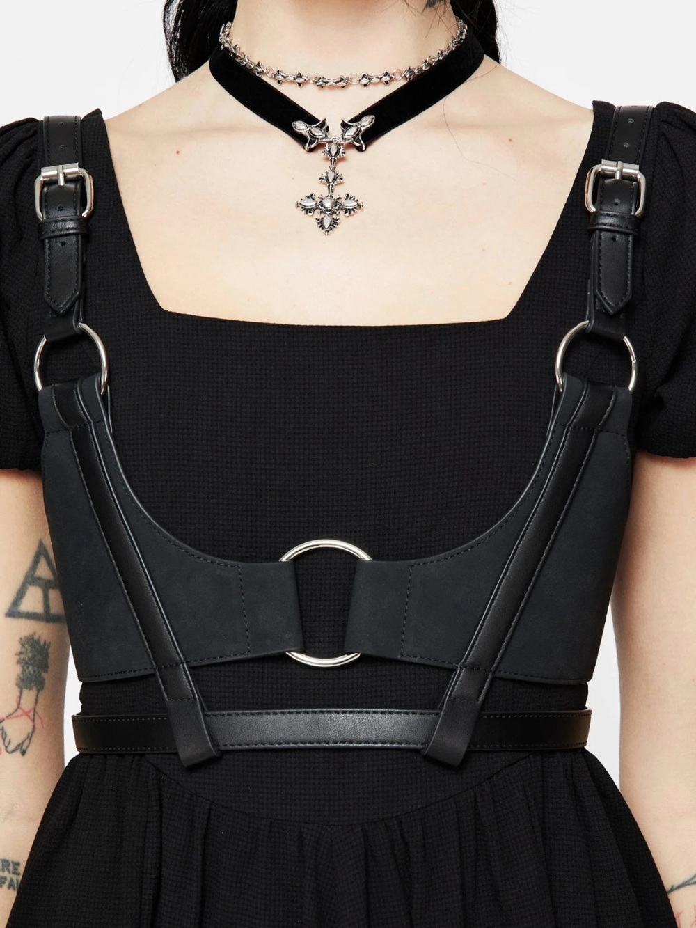 NWOT Disturbia Black Faux Leather Double Strap O Harness Top | S/M - Picture 2 of 4